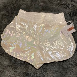 WHITE METALLIC SHORTS